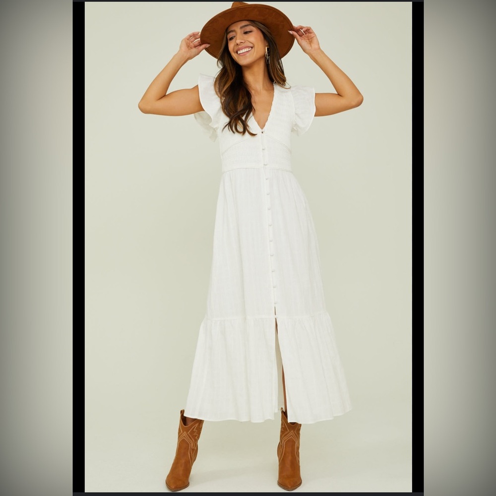 Altar'd State White Button-Front Maxi Dress